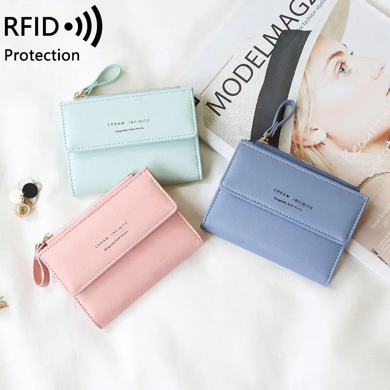 Women's Short Wallet Portable Minimalist Three Layer Card Bag PU Leather Fashion Large Capacity Zero Wallet Card Bag