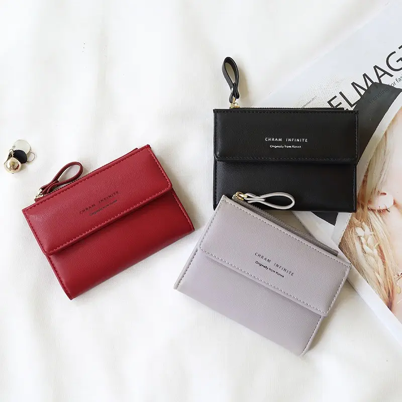 Women's Short Wallet Portable Minimalist Three Layer Card Bag PU Leather Fashion Large Capacity Zero Wallet Card Bag