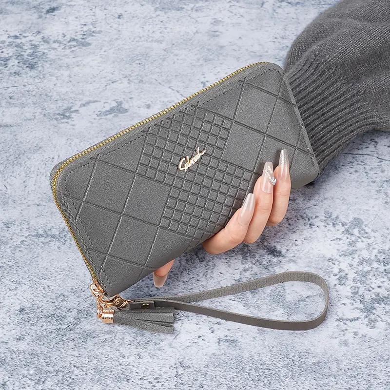 Korean version women's long wallet with mobile phone bag wallet, simple wallet, women's long wallet, tassel zipper handbag
