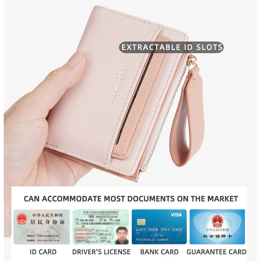 Women's Short Wallet with 8 Card Slots & Zipper Coin Pocket - Blocking Multi-Function Purse (New Design)