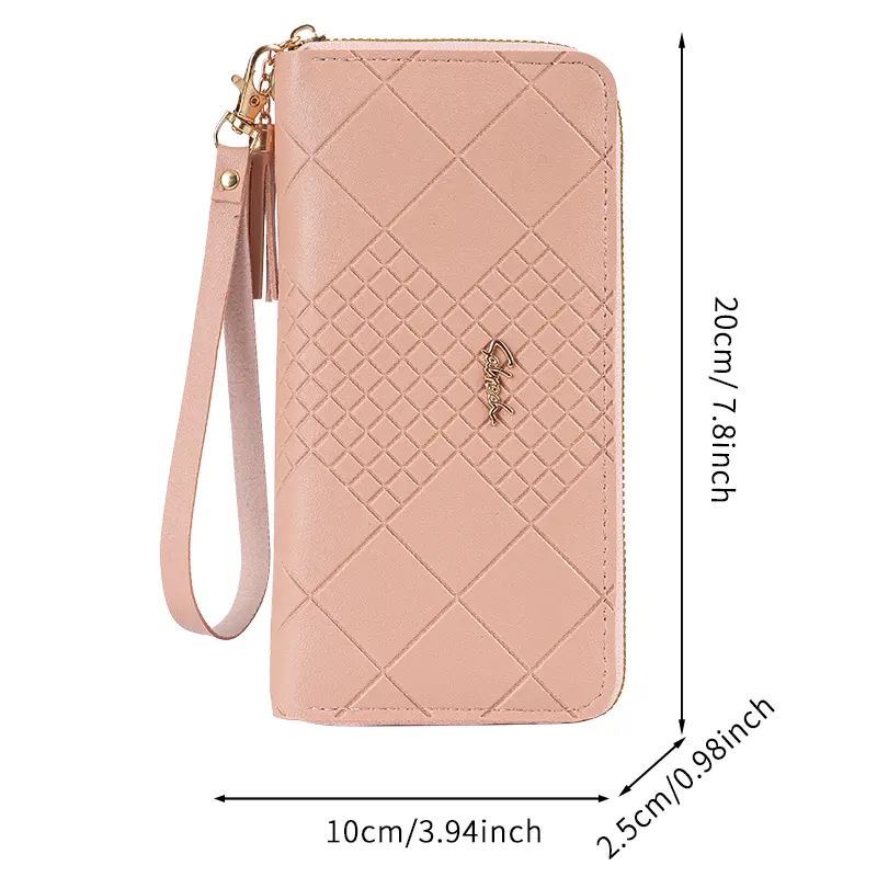 Korean version women's long wallet with mobile phone bag wallet, simple wallet, women's long wallet, tassel zipper handbag