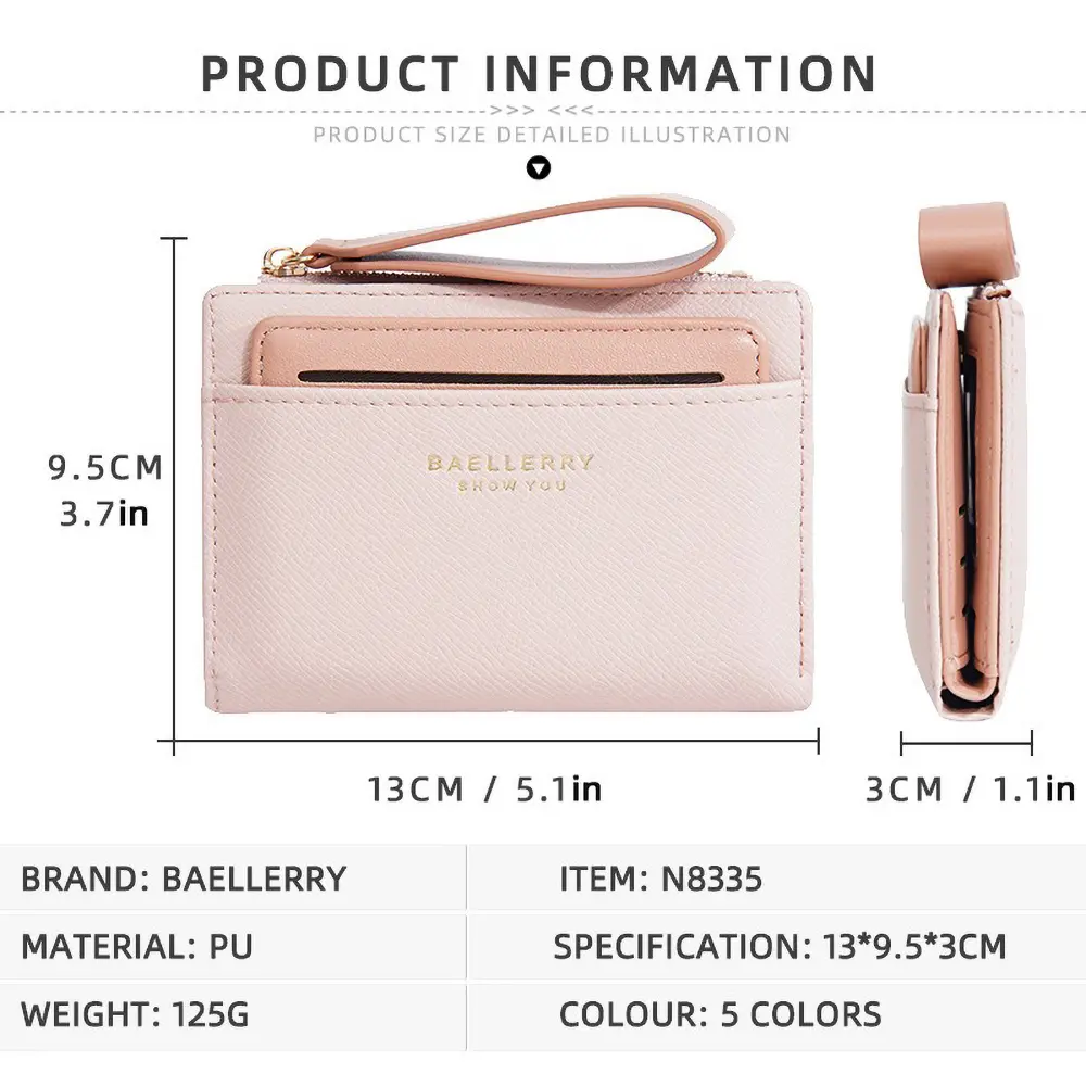 Women's Short Wallet with 8 Card Slots & Zipper Coin Pocket - Blocking Multi-Function Purse (New Design)