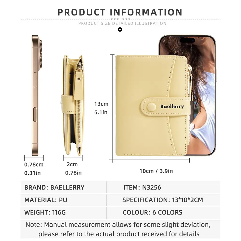 INS Buckle Design Wallet for Women - Baellerry RFID Safe Short Zipper Purse, 10 Card Holder (Christmas Gift)