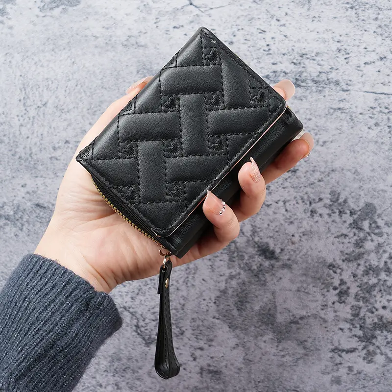 New Women's Wallet Short, Simple Embroidered Love PU Zero Wallet Multi Card Small Wallet Wallet Wallet Clip Card Bag