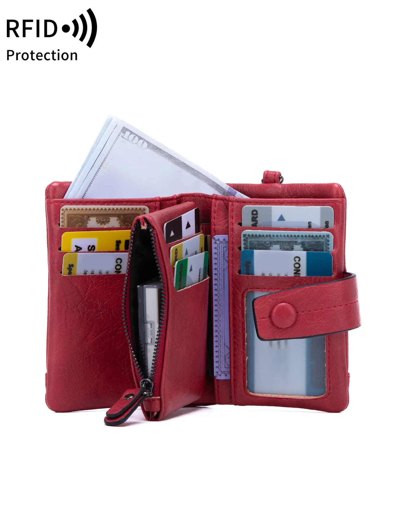 Fashion Women's Wallet RFID Shielding Multifunctional Buckle Zipper Design Short Coin Purse High Quality PU Leather Card Holder