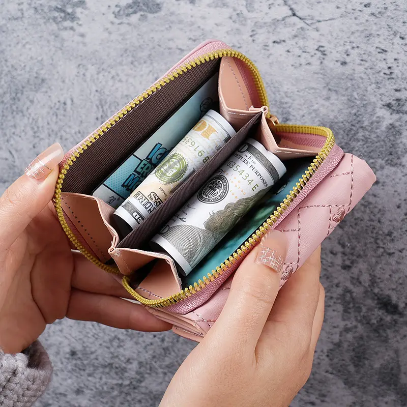 New Women's Wallet Short, Simple Embroidered Love PU Zero Wallet Multi Card Small Wallet Wallet Wallet Clip Card Bag