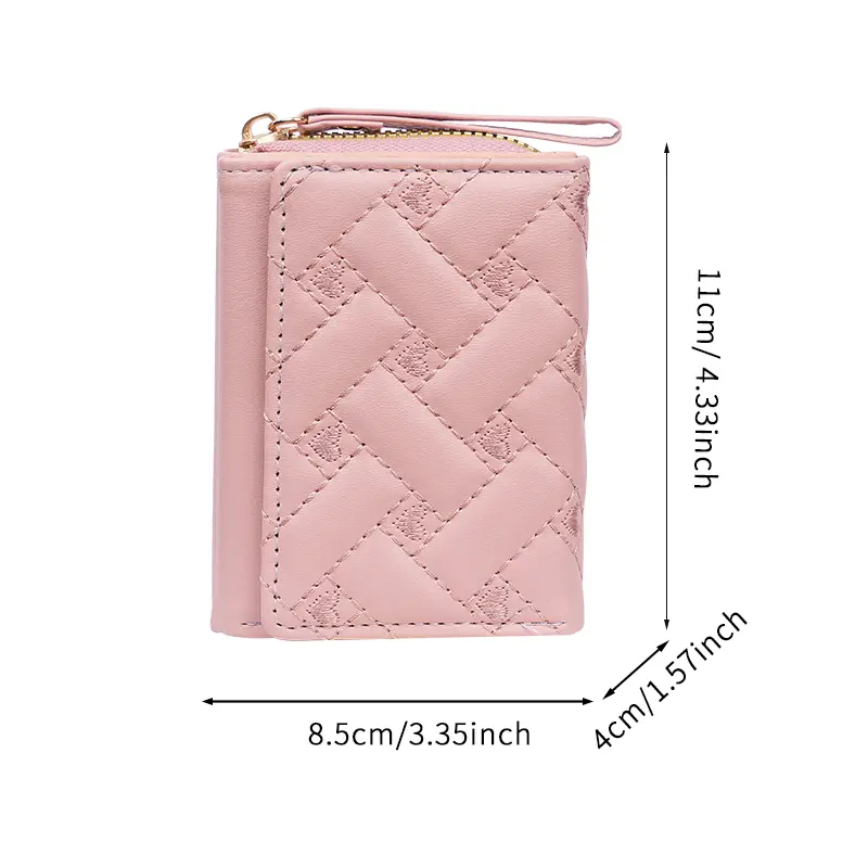 New Women's Wallet Short, Simple Embroidered Love PU Zero Wallet Multi Card Small Wallet Wallet Wallet Clip Card Bag