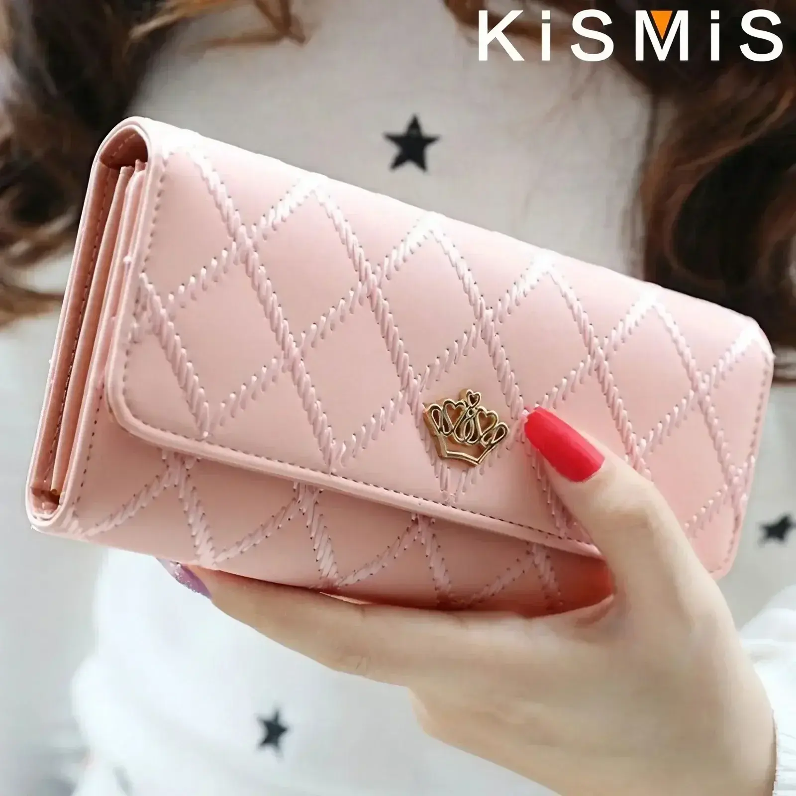 Cute Pink Wallet for Women Plaid PU Leather Long Purse Pocket Money Coin Bag Hasp Phone Holder Stylish Design