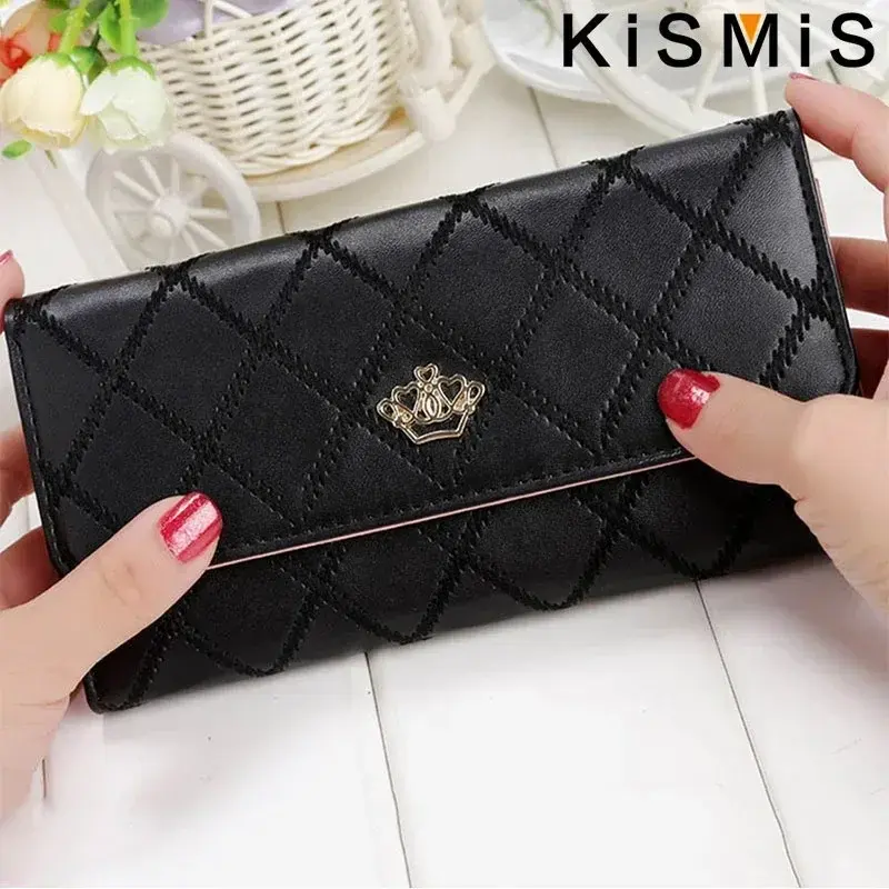 Cute Pink Wallet for Women Plaid PU Leather Long Purse Pocket Money Coin Bag Hasp Phone Holder Stylish Design