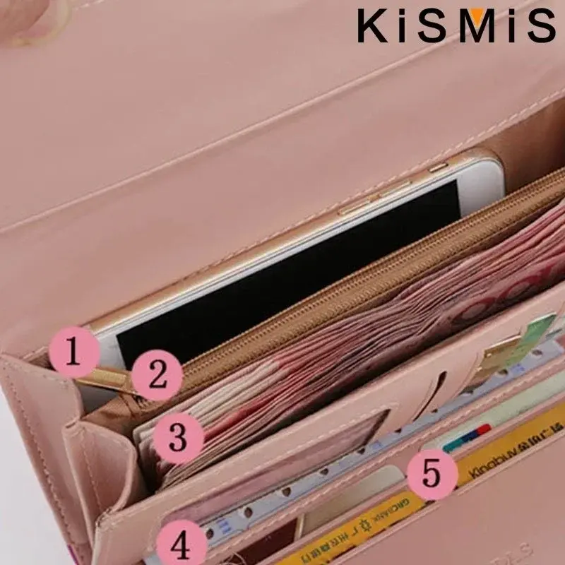 Cute Pink Wallet for Women Plaid PU Leather Long Purse Pocket Money Coin Bag Hasp Phone Holder Stylish Design