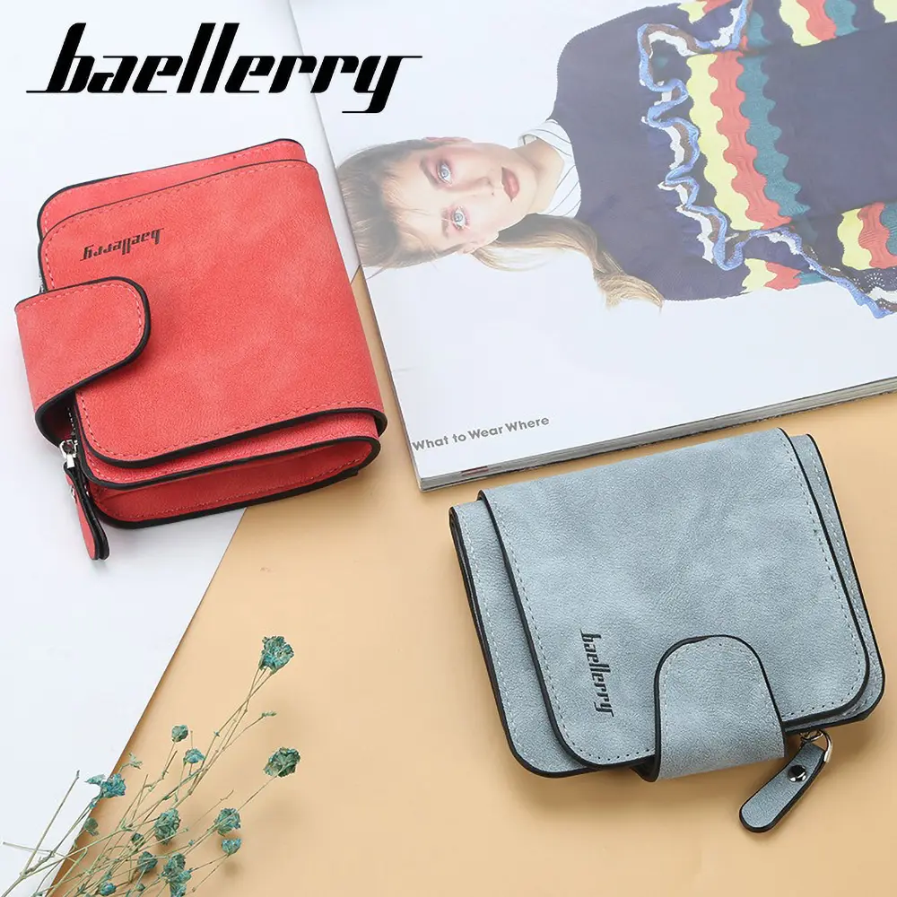 Trendy INS Buckle Wallet for Women - Baellerry Short RFID Zipper Purse with 9+ Card Pockets (Gift for Her)