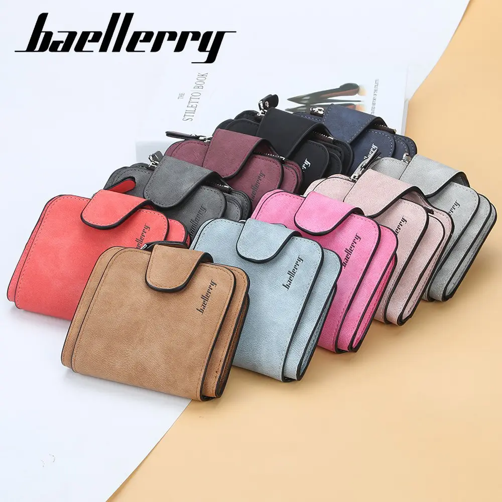 Trendy INS Buckle Wallet for Women - Baellerry Short RFID Zipper Purse with 9+ Card Pockets (Gift for Her)