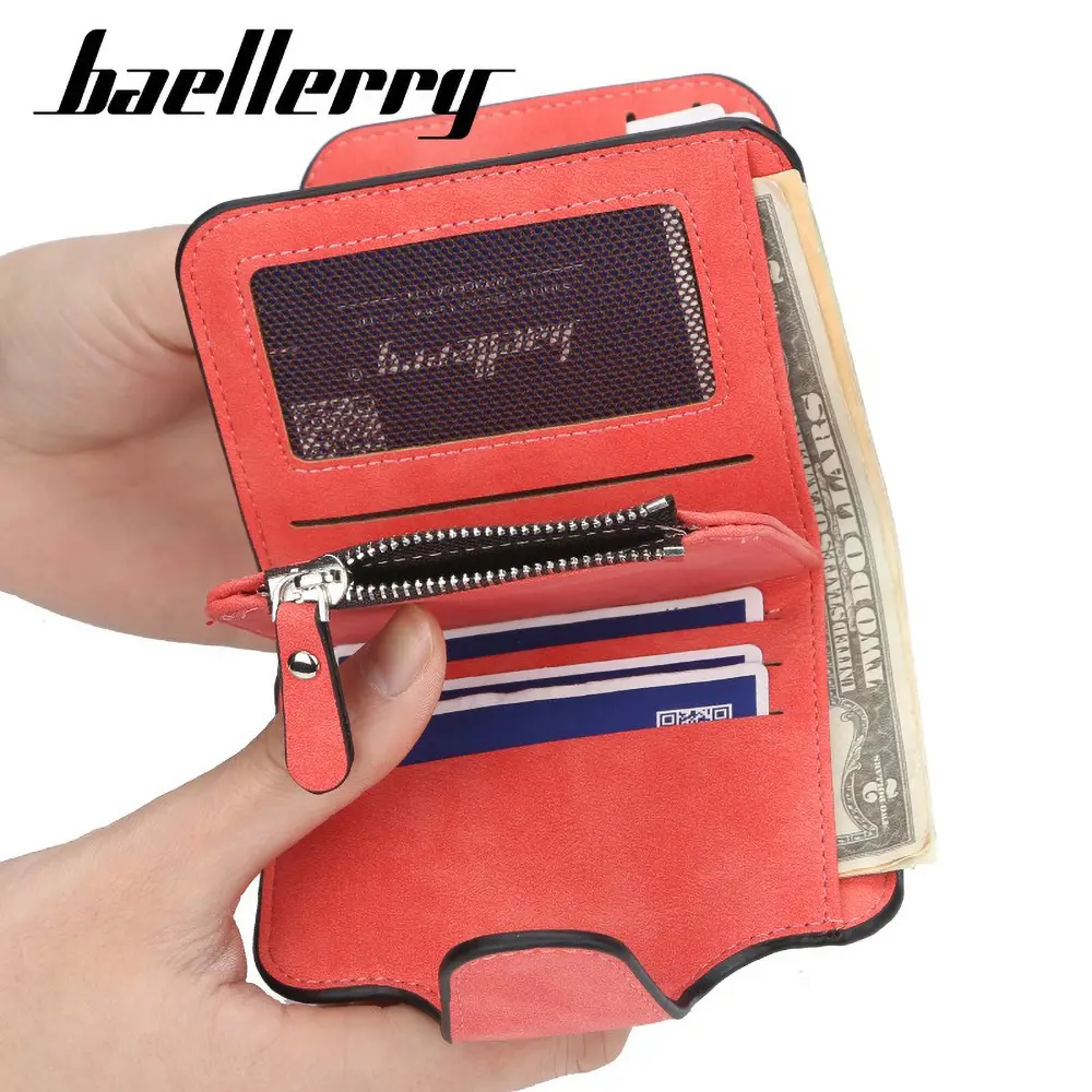 Trendy INS Buckle Wallet for Women - Baellerry Short RFID Zipper Purse with 9+ Card Pockets (Gift for Her)