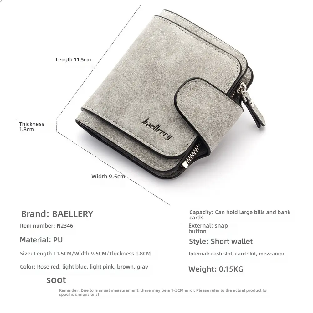 Trendy INS Buckle Wallet for Women - Baellerry Short RFID Zipper Purse with 9+ Card Pockets (Gift for Her)