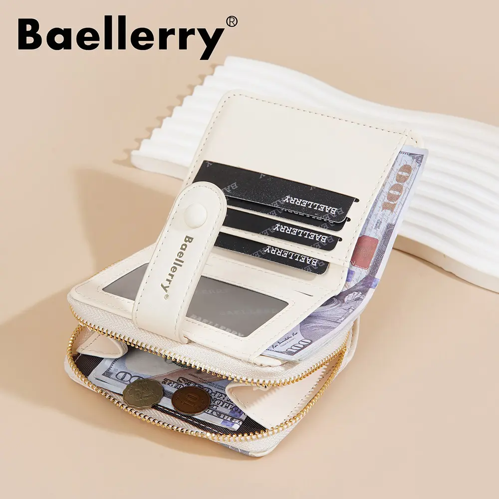 Baellerry Vegan Leather Coin Wallet 2025 - Women's RFID-Free Short Purse, Secure Zipper & Multi-Card Pockets