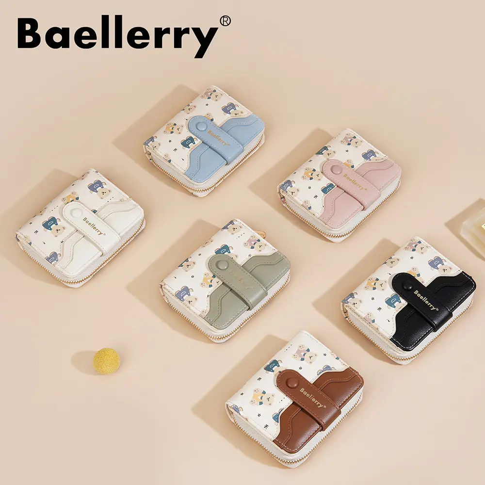 Baellerry Vegan Leather Coin Wallet 2025 - Women's RFID-Free Short Purse, Secure Zipper & Multi-Card Pockets