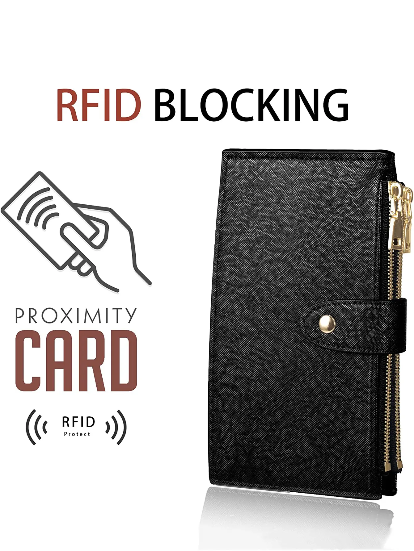 Womens Wallet RFID Blocking Bifold Multi Card Case Wallet With Zipper Pocket Multifunctional Large Capacity Clutch Long Wallet