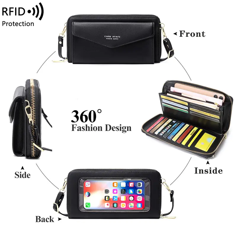 Touch screen mobile phone bag RFID Anti-theft brush mobile phone bag Multi-function crossbody purse women's small shoulder bag