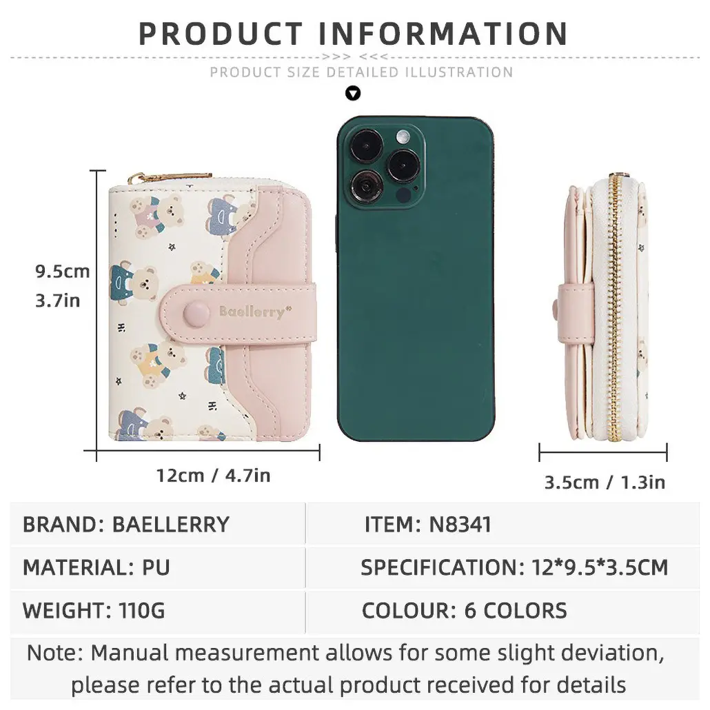 Baellerry Vegan Leather Coin Wallet 2025 - Women's RFID-Free Short Purse, Secure Zipper & Multi-Card Pockets