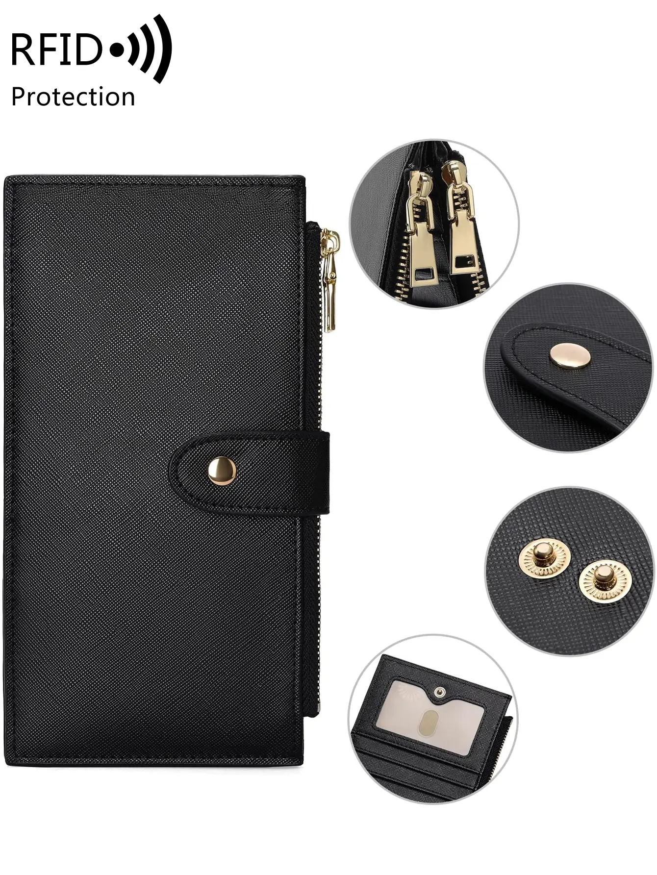 Womens Wallet RFID Blocking Bifold Multi Card Case Wallet With Zipper Pocket Multifunctional Large Capacity Clutch Long Wallet