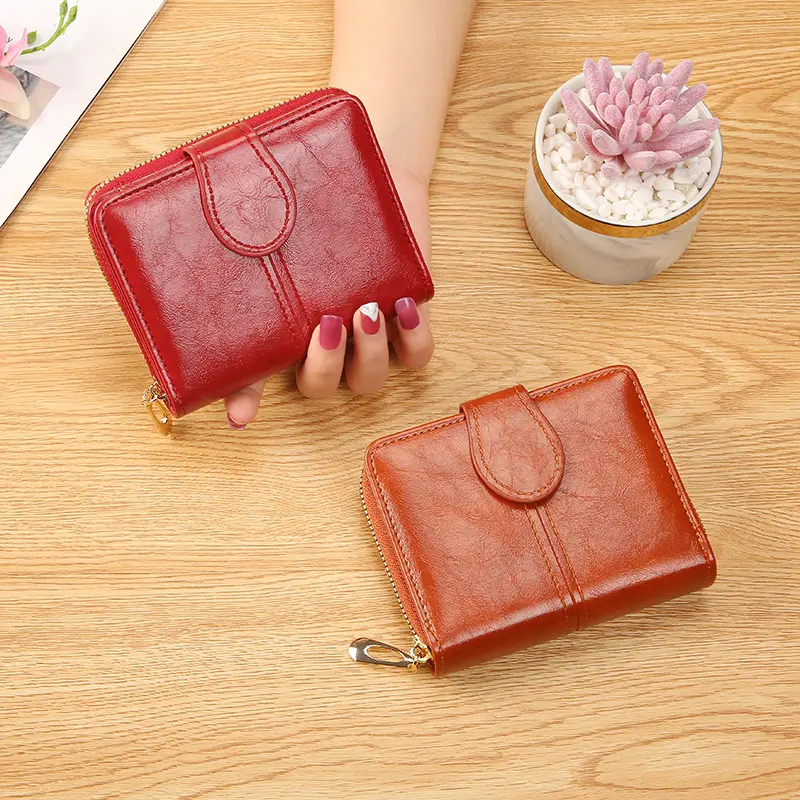 Fashion Women's Wallets Leather Short Bifold Woman  Card Holder Purse Cute Pink Girls Wallet Ladies Zipper Coin Pouch Key Bag