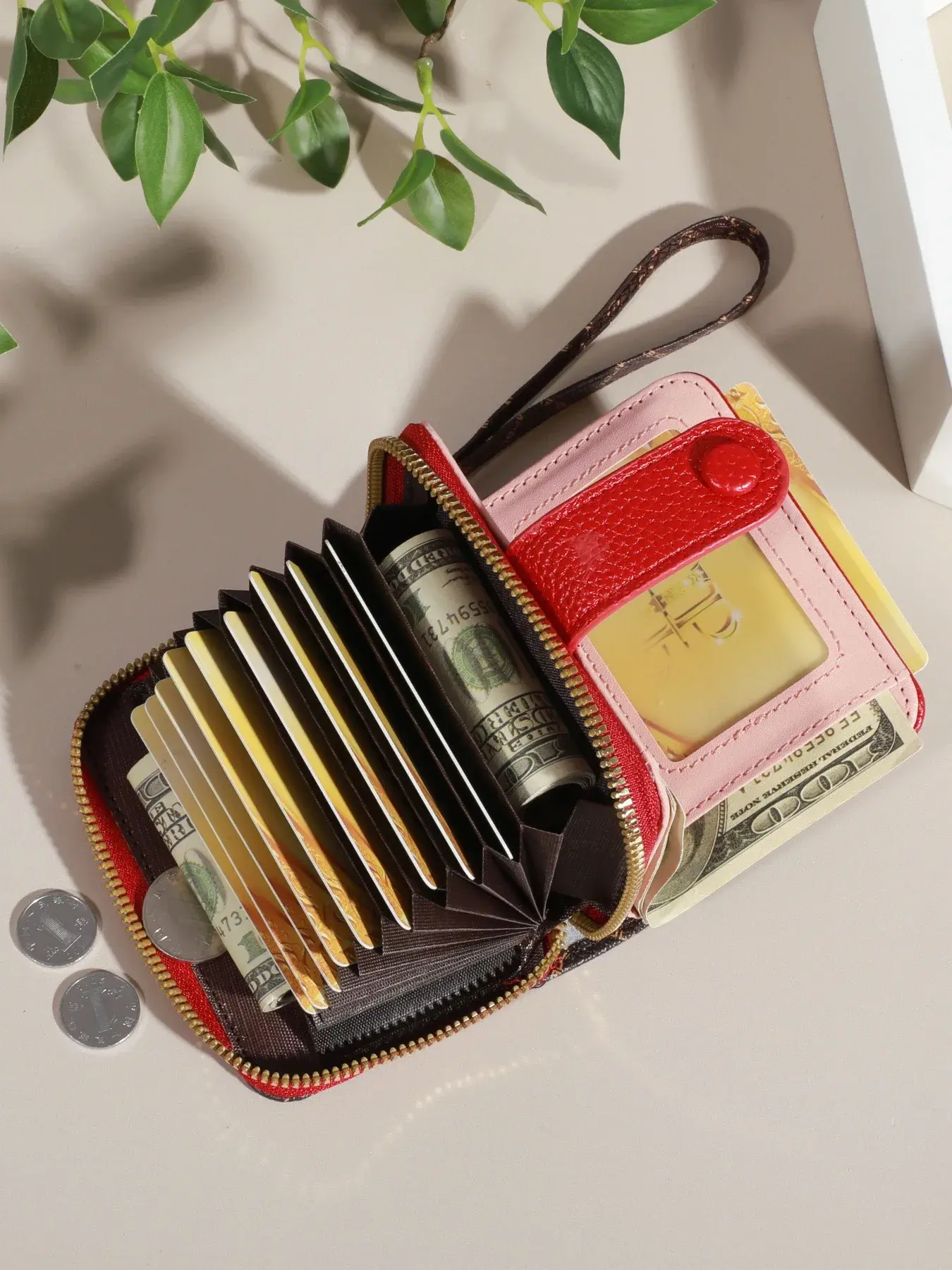 Mini Women Double Zipper Solid Color Card Holder, RFID Faux Leather Multi Card Slot Wallet, Versatile Clutch Purse