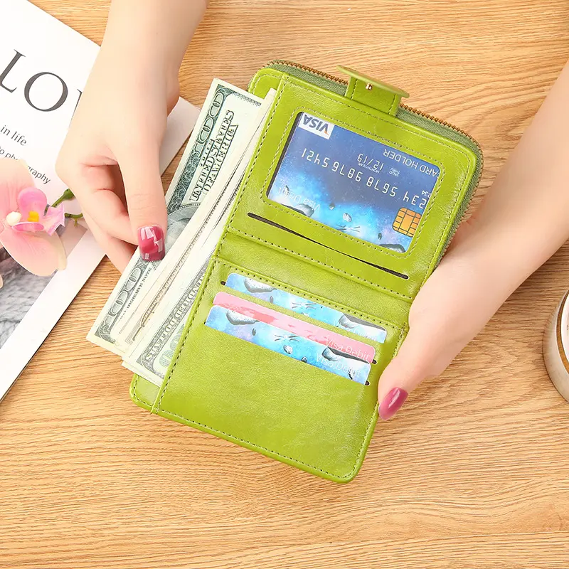 Fashion Women's Wallets Leather Short Bifold Woman  Card Holder Purse Cute Pink Girls Wallet Ladies Zipper Coin Pouch Key Bag