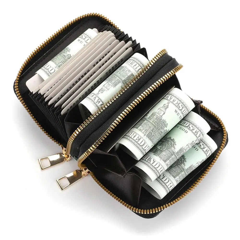 Women Girls High Quality Fashion Multi-Function Credit Card Holder With Wallet Rfid Double Zipper Coin Purse For Women