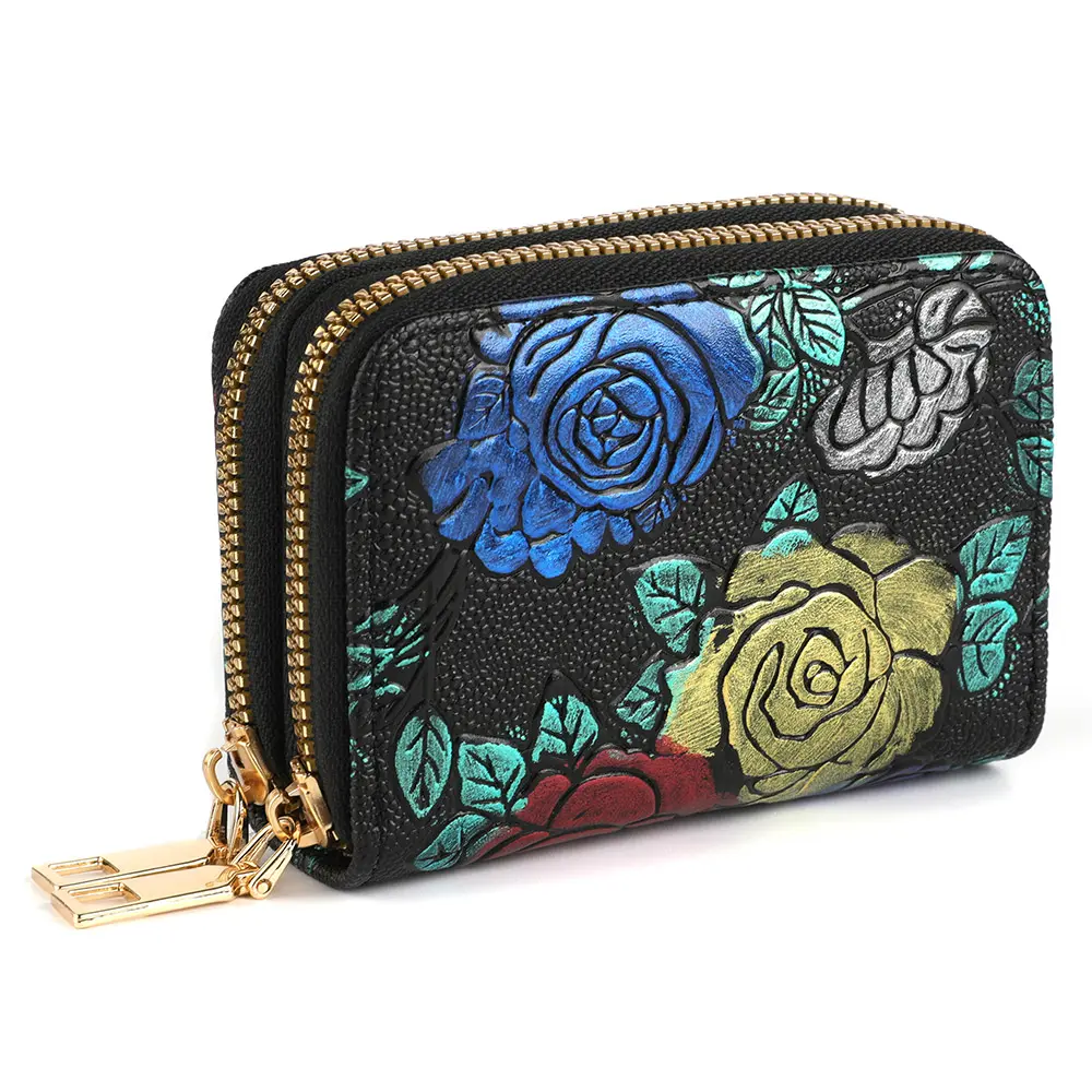 Women Girls High Quality Fashion Multi-Function Credit Card Holder With Wallet Rfid Double Zipper Coin Purse For Women