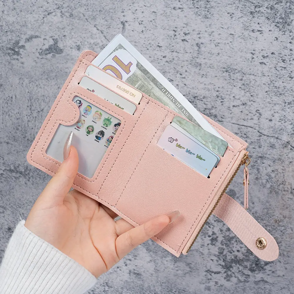 Fashion ladies wallet card clip short coin purse cross-border wallet new button wallet female solid color wallet