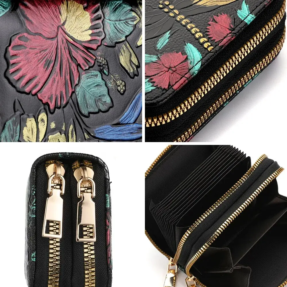 Women Girls High Quality Fashion Multi-Function Credit Card Holder With Wallet Rfid Double Zipper Coin Purse For Women