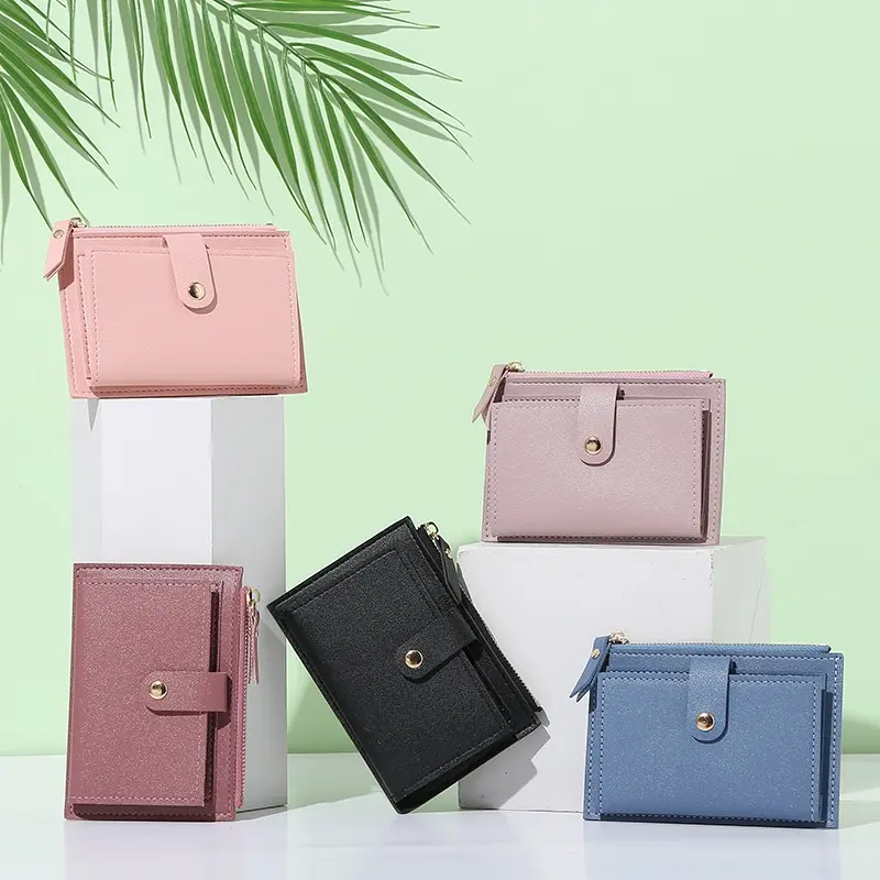 Ladies Fashion Solid Color Multi-slot Card Holder / Mini PU Leather Wallet