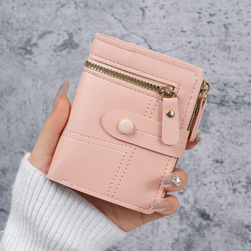 Fashion ladies wallet card clip short coin purse cross-border wallet new button wallet female solid color wallet