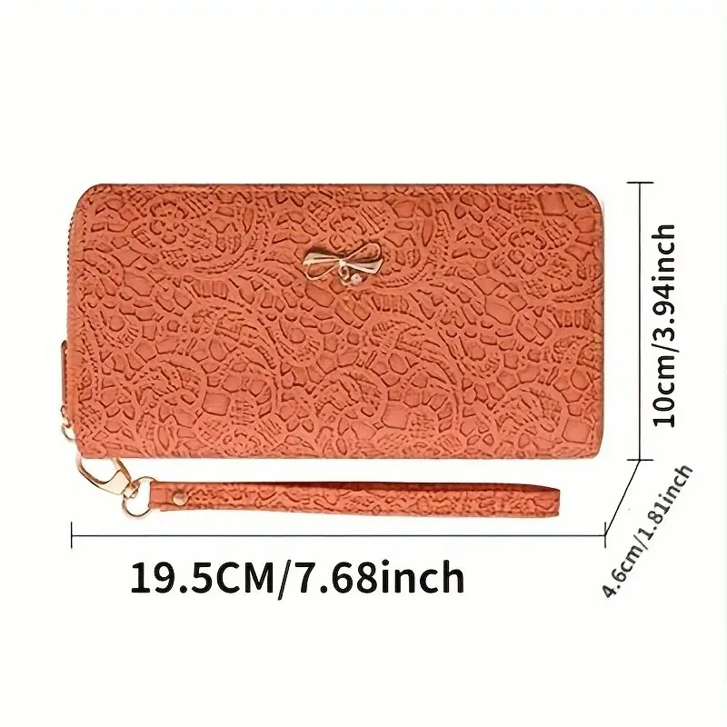 Four Seasons Women's Long Wallet Large Capacity Retro Lace Embossed High Grade Card Bag with Multi Compartment Zipper Handbag