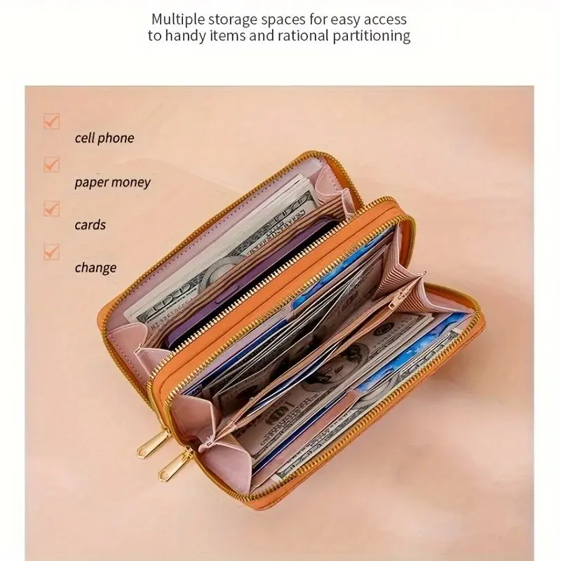Four Seasons Women's Long Wallet Large Capacity Retro Lace Embossed High Grade Card Bag with Multi Compartment Zipper Handbag