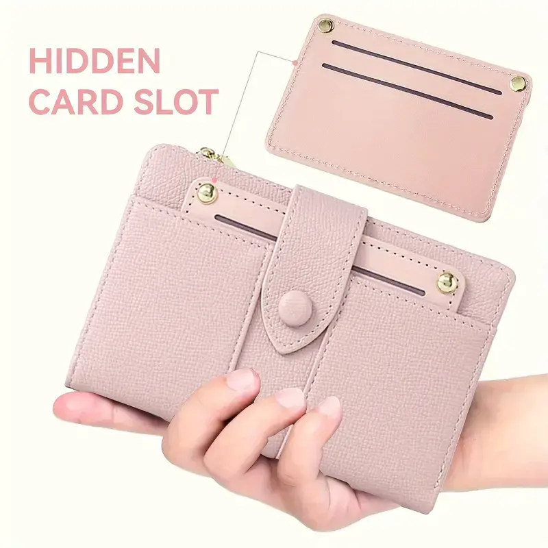 Women's Premium Leather Bifold Wallet PU Leather Zipper Money Bag Short Wallet Coin Purse Card Holder Fashion Simple Lady Wallet
