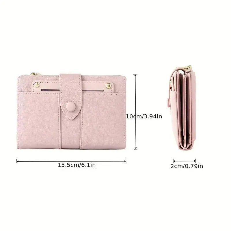 Women's Premium Leather Bifold Wallet PU Leather Zipper Money Bag Short Wallet Coin Purse Card Holder Fashion Simple Lady Wallet