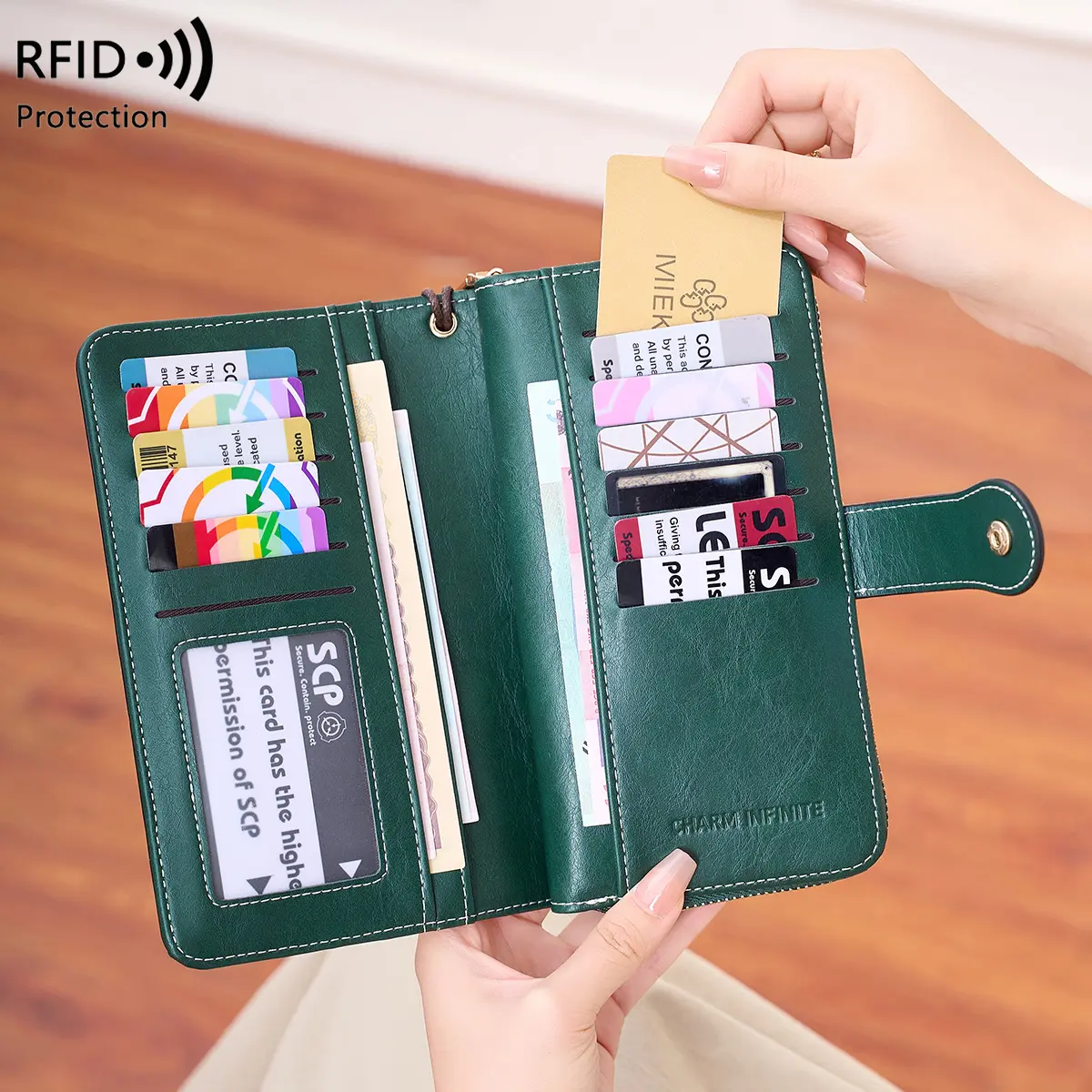Vintage Large Capacity Women's Wallet RFID Anti-Theft Brushed Fabric Simple Fashion Multi-Card Long Handbag