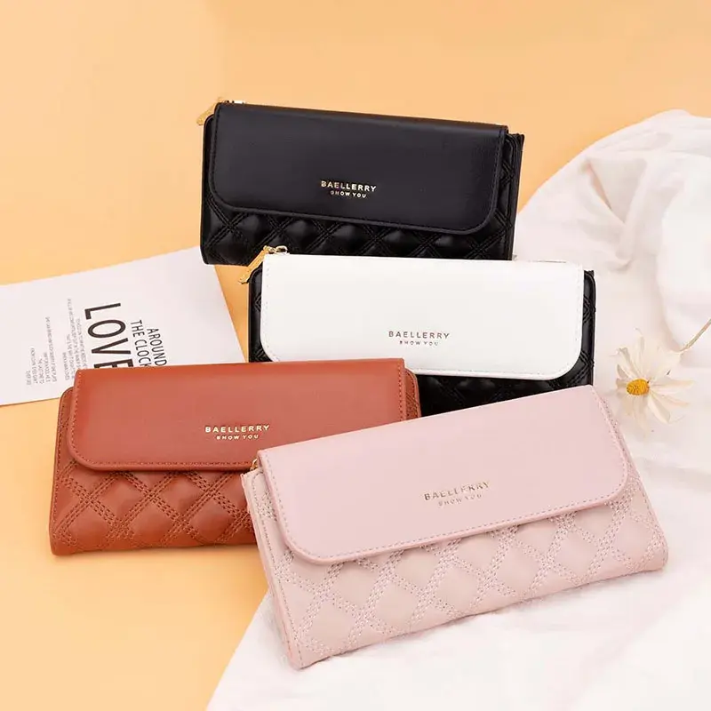 Women PU Leather Wallet Card Holder Clutch Hasp Purse Long Ladies Multi-card Bit Large Capacity Three Fold Clutch Bag Money Clip