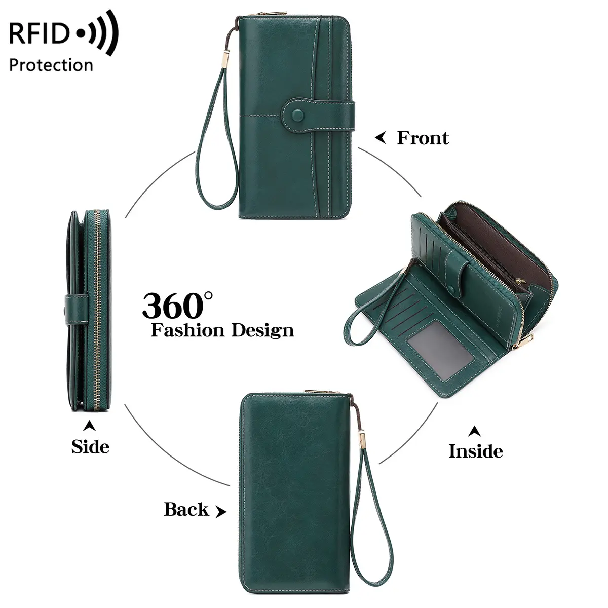 Vintage Large Capacity Women's Wallet RFID Anti-Theft Brushed Fabric Simple Fashion Multi-Card Long Handbag