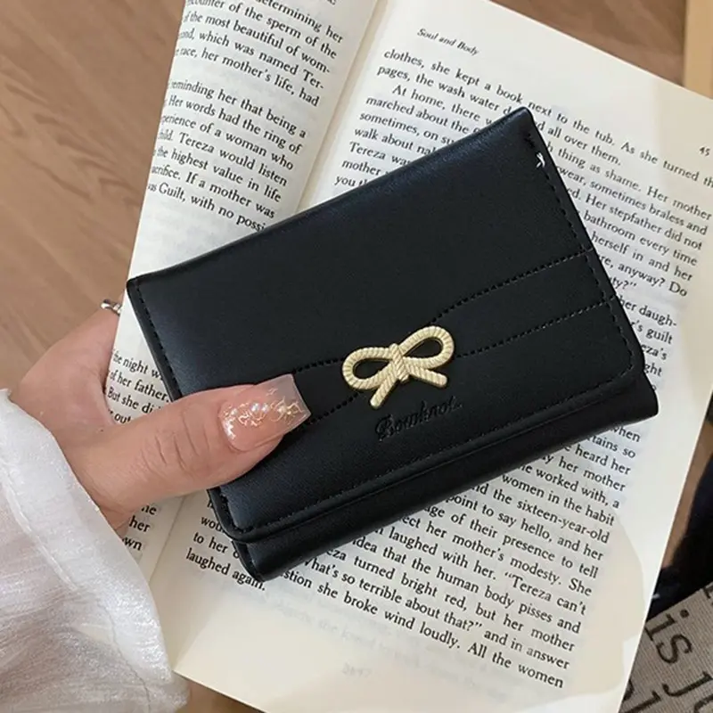 1Pcs Women's Wallet Ins Mini Bow Short Coin Purse Female Portable Simple Small Credit Card Holder Folding Wallets for Ladies