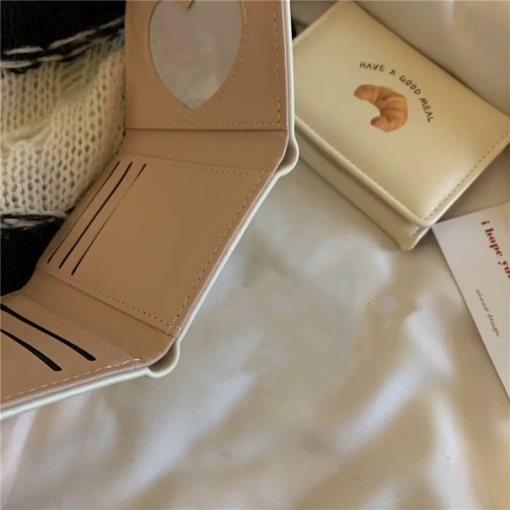 New Cute Butter Toast Three-Fold Cartoon Wallet Short Zero Pocket Compact Size for Everyday Use