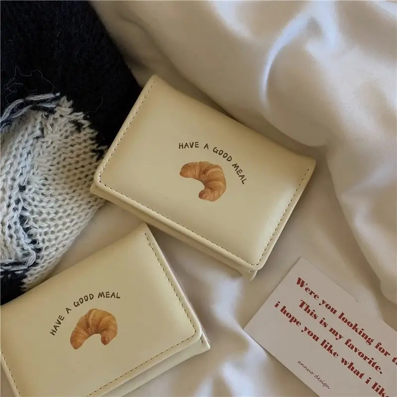 New Cute Butter Toast Three-Fold Cartoon Wallet Short Zero Pocket Compact Size for Everyday Use