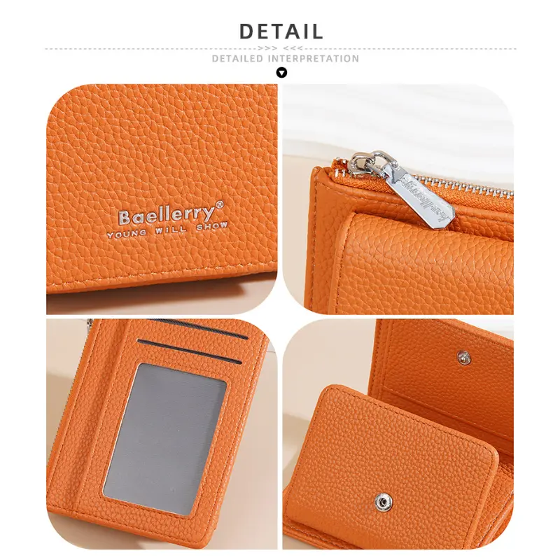 New Women's Short Wallet baellerryCross-border Lychee Pattern Zipper Coin Purse Niche 70% off Card Holder for Women