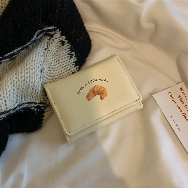 New Cute Butter Toast Three-Fold Cartoon Wallet Short Zero Pocket Compact Size for Everyday Use