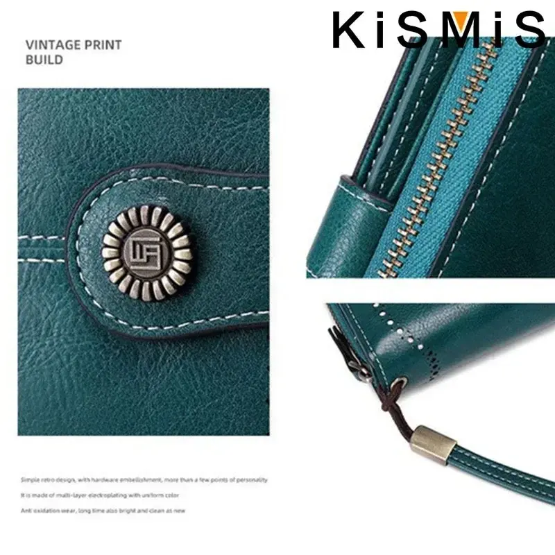 Vintage Women's Long Leather Purse Retro Natural Skin Zipper Coin Bag Card Holder Big Capacity Wallet for Girls