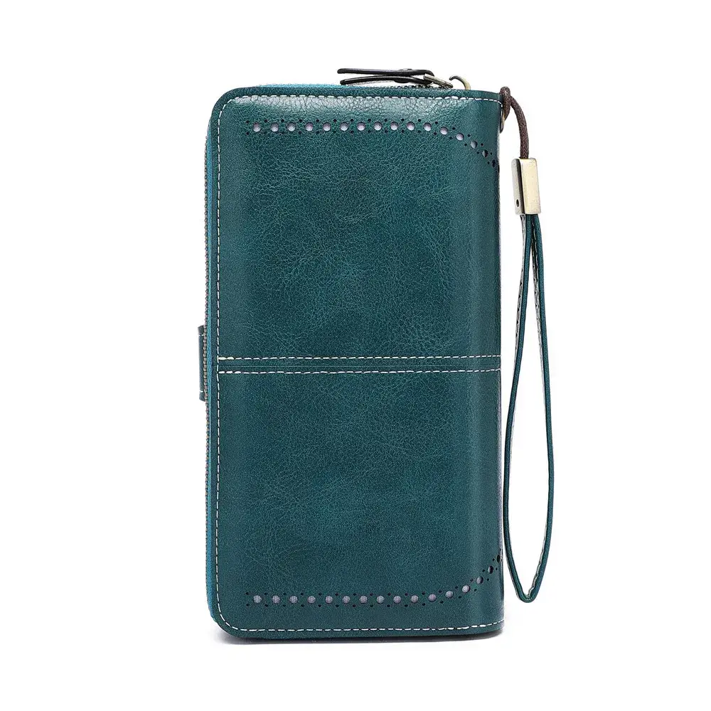 Vintage Women's Long Leather Purse Retro Natural Skin Zipper Coin Bag Card Holder Big Capacity Wallet for Girls