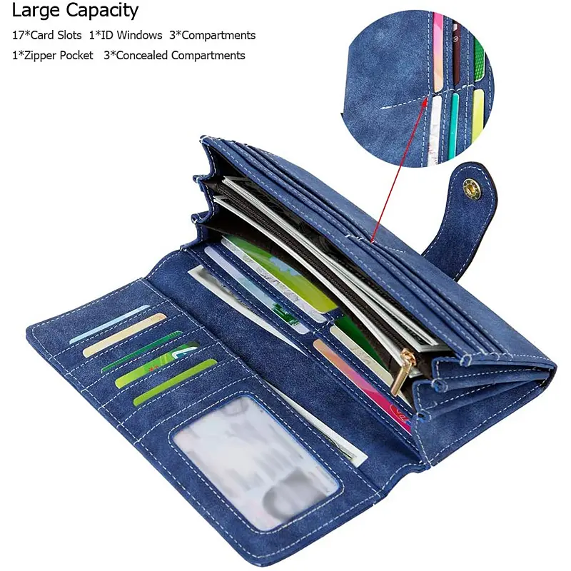 Vintage Elegant Multi Card Slot Long Women's Wallet, PU Leather Cute Versatile Double Fold Soft Leather Credit Card Zero Wallet