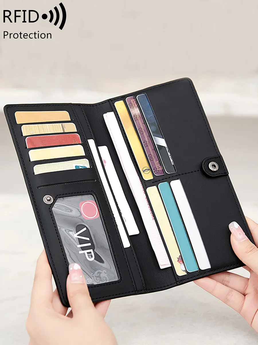 Minimalist RFID ultra-thin women's long walletPUdouble folding wallet multifunctional women's coin credit card bag hand-held bag