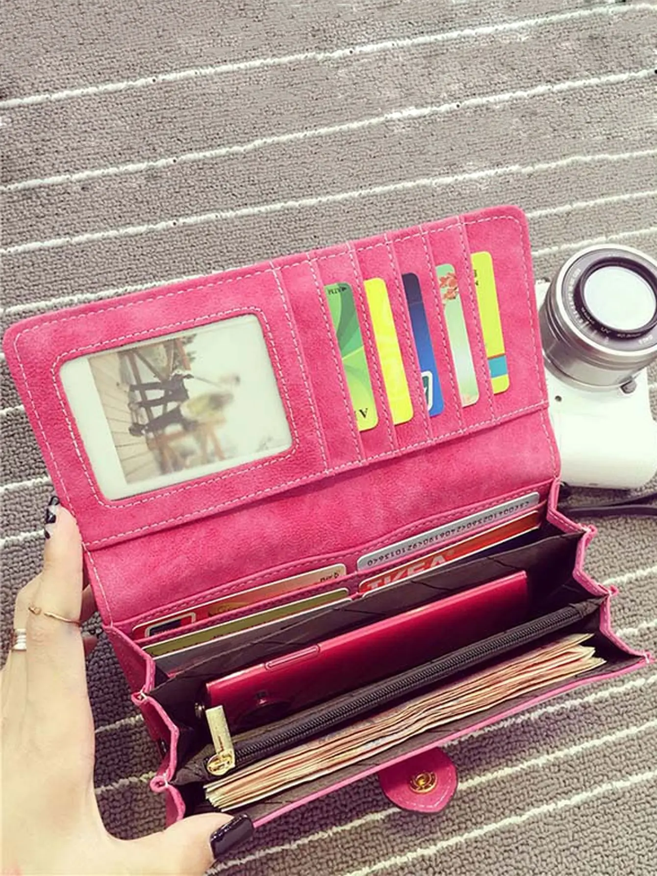 Vintage Elegant Multi Card Slot Long Women's Wallet, PU Leather Cute Versatile Double Fold Soft Leather Credit Card Zero Wallet
